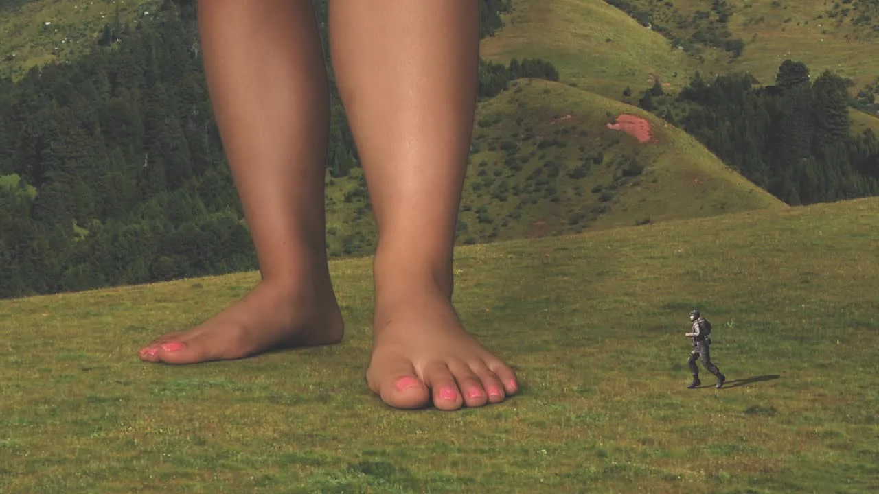 Asian girl with tattoos gets fucked on a hillside in nature